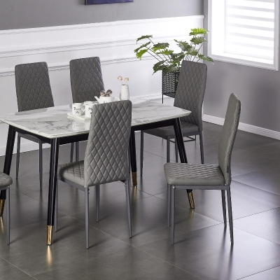 Set of 6 Modern Dining Chairs with Fireproof Leather, Diamond Grid Pattern, Dining Seats Perfect for Gatherings, 18" L x 16" W x 37" H, Gray