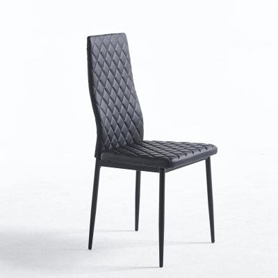Set of 4 Modern Dining Chairs with Fireproof Leather and Sprayed Metal Pipe, Dining Seat with PU Material, 17.5'' L x 15.5'' W x 37'' H cm, Black