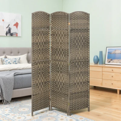 HOMCOM 6' Tall Folding 3-Panel Wood Privacy Screen, Rustic Oak