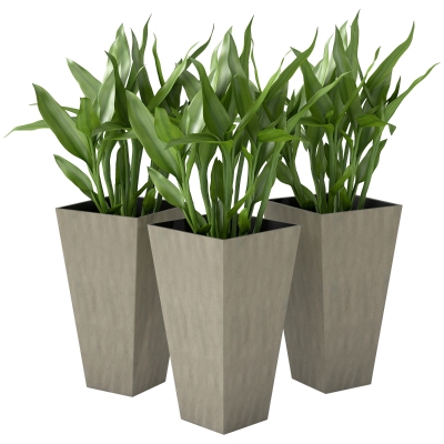 Outsunny Set of 3 Tall Planters, 28" Outdoor Pots, Gray