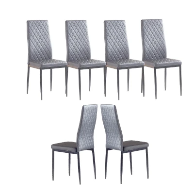 Set of 6 Modern Dining Chairs with Fireproof Leather, Diamond Grid Pattern, Dining Seats Perfect for Gatherings, 18" L x 16" W x 37" H, Gray