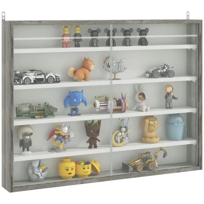 HOMCOM 5-Tier Display Cabinet, Shot Glass Display Case, Glass Curio Cabinet with 2 Glass Doors and 4 Adjustable Shelves, White
