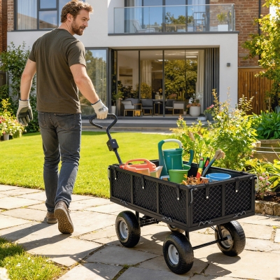 Outsunny Steel Garden Cart, Utility Wagon Cart with Removable Liner, Quick-Release Sides, 10" Wheels, 660lbs Capacity