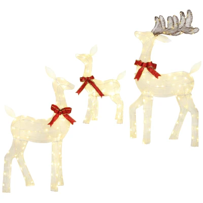 Outsunny 3 Piece Lighted Christmas Reindeer Family, 55" Light Up Deer, Outdoor Holiday Decor with LED Lights, Stakes, Zip Ties