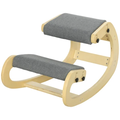 HOMCOM Ergonomic Kneeling Chair, Adjustable Rocking Wood Kneeling Stool, Desk Chair, Improve Posture, Grey