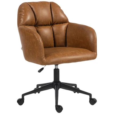 HOMCOM Swivel Office Chair, Faux Leather Desk Chair with Adjustable Height for Living Room, Bedroom, Study, Brown