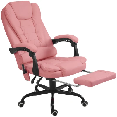 Vinsetto 7-Point Vibrating Massage Chair, Reclining Office Chair with Footrest, Reclining Back, Adjustable Height, Pink