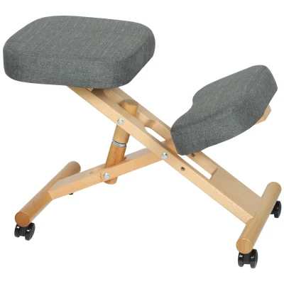 HOMCOM Ergonomic Kneeling Chair, Posture Chair with Rubberwood Frame, Wheels for Home Office, Posture Correction, Dark Grey
