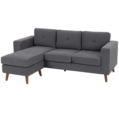 HOMCOM Sectional Sofa with Changeable Chaise Lounge, 3 Seat L-Shaped Sofa, Upholstered Couch for Small Space, Dark Grey