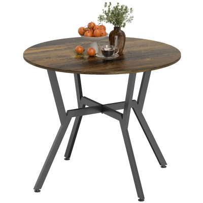 HOMCOM 35" Round Dining Table, Modern Dining Room Table with Steel Frame, Space Saving Small Kitchen Table, Rustic Brown