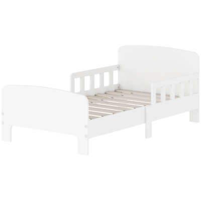 Qaba Toddler Bed, Kids Bed Frame with Safety Side Rails for Girls and Boys, Kids Bedroom Furniture for 3-8 Years, White