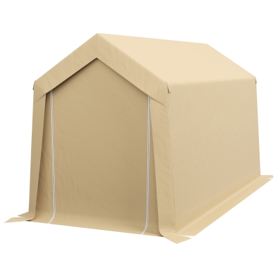 Outsunny 7' x 12' Outdoor Storage Shed Portable Garage with Roll-up Door for Motorcycle, Bike, Garden Tools, Beige