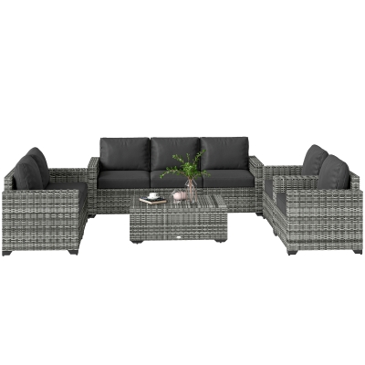 Outsunny Patio Furniture Set, Gray Sofa & Loveseat with Storage Table