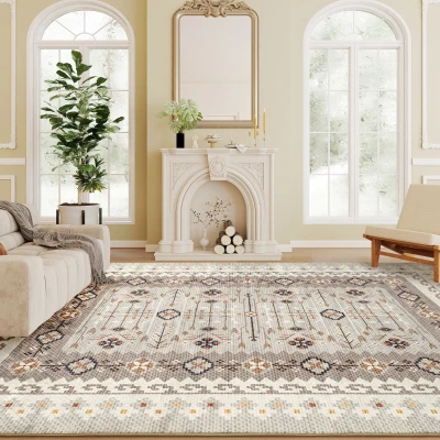 HOMCOM 4x6 Boho Flannel Area Rug, Non-Slip Carpet, Brown