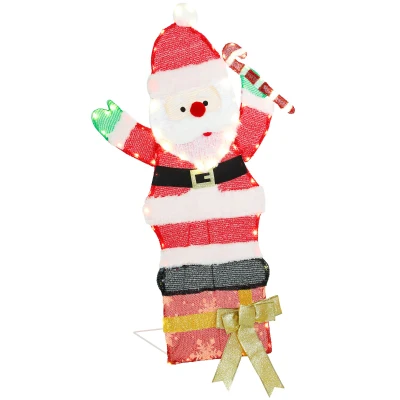 Outsunny 3ft Lighted Santa Claus, Light Up Christmas Decor with 97 LEDs, Stakes and Zip Ties, IP44 Waterproof for Indoor Outdoor