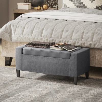 HOMCOM Linen Upholstered Storage Bench with Lift Top, Gray