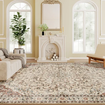 HOMCOM 4x6 Washable Area Rug, Non-Slip Floral Carpet, Mixed-Brown