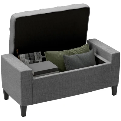 HOMCOM Storage Ottoman Bench Linen-Touch Fabric Tufted Chest Footstool with Flipping Top, Grey