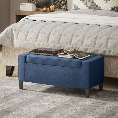 HOMCOM Upholstered Storage Ottoman Bench, Button Tufted, Dark Blue