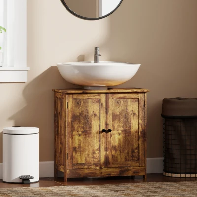 HOMCOM Rustic Brown Bathroom Vanity Cabinet with 2 Doors & Shelf