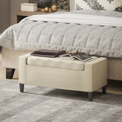 HOMCOM Linen Upholstered Storage Bench with Lift Top, Beige