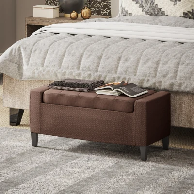 HOMCOM Linen Upholstered Storage Bench with Lift Top, Dark Brown