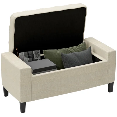 HOMCOM Storage Ottoman Bench Linen-Touch Fabric Tufted Chest Footstool with Flipping Top, Beige