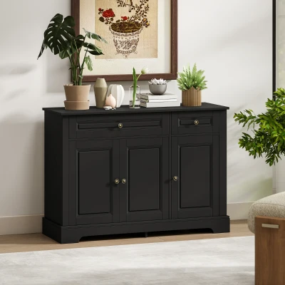 HOMCOM Modern Black Sideboard Buffet Cabinet with Drawers & Shelves