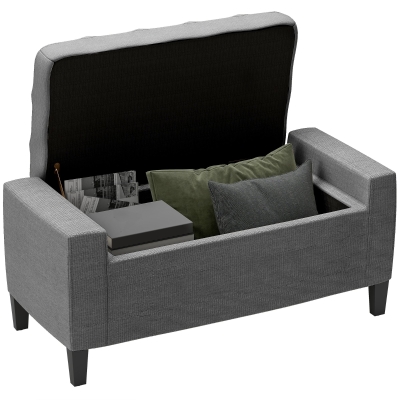 HOMCOM Linen Upholstered Storage Bench with Lift Top, Gray