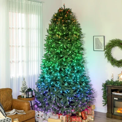 HOMCOM 9ft Prelit Christmas Tree with LEDs, Smart App, Hinged, Easy Assembly