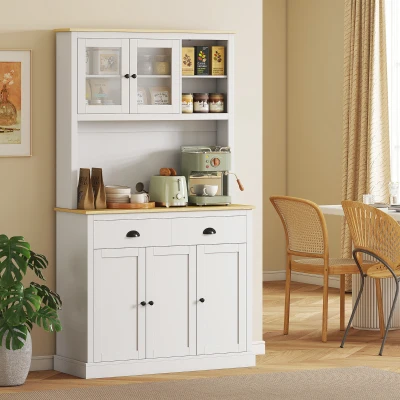 HOMCOM 71" Freestanding Kitchen Pantry Cabinet with Countertop, White