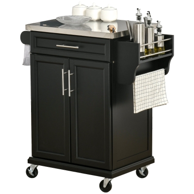 HOMCOM Rolling Kitchen Cart with Stainless Steel Top, Black