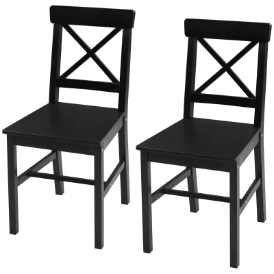HOMCOM Wooden Dining Chairs Set of 2, Kitchen Chairs with Cross Back, Solid Structure for Living Room and Dining Room, Black