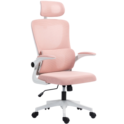 Vinsetto High Back Office Chair, Mesh Computer Desk Chair with Rotatable Headrest, Lumbar Back Support, Adjustable Height, Pink