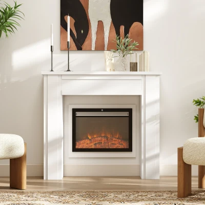 HOMCOM Modern Freestanding Fireplace Mantel, 44.7" W, White