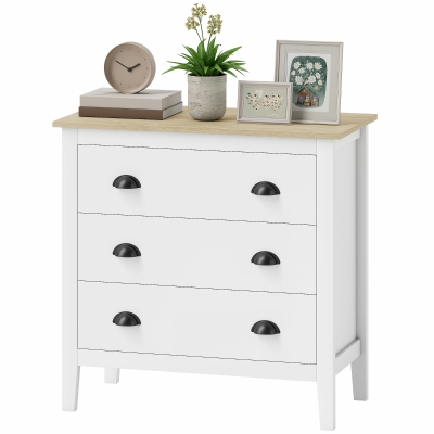HOMCOM Chest of Drawers with Quiet Slides, Modern 3 Drawer Dresser for Bedroom, Closet, Living Room, Entryway, White