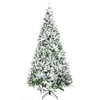 HOMCOM 9' Unlit Snow Flocked Pine Christmas Tree, Green