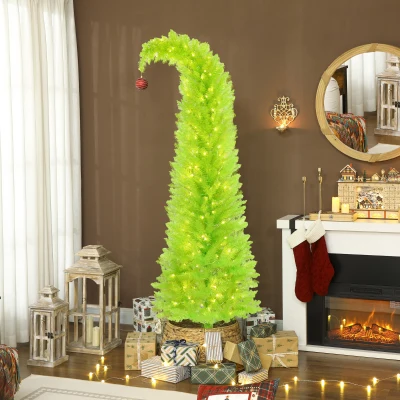 HOMCOM 7 ft Pencil Christmas Tree, Prelit 250 LED Lights, Metal Base
