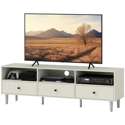 HOMCOM TV Stand for up to 75 Inches, TV Table with 3 Storage Shelves, 3 Drawers for Living Room, Bedroom, Cream White