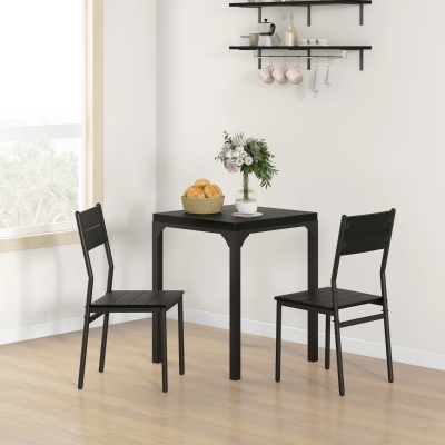 HOMCOM Dining Table Set for 2, 3 Piece Kitchen Table and Chairs with Metal Legs for Small Spaces, Black