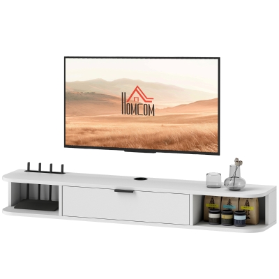 HOMCOM 47" Floating TV Stand for TVs up to 50 Inch, Wall Mounted Media Console with Flip Drawer and 2 Open Shelves, White