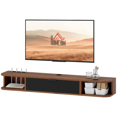 HOMCOM 47" Floating TV Stand for TVs up to 50 Inch, Wall Mounted Media Console with Flip Drawer and 2 Open Shelves, Walnut