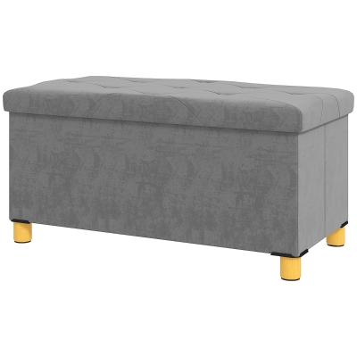 HOMCOM Storage Ottoman Bench, Velvet Upholstered Foldable Ottoman Footrest, Foot Stool with Wood Legs for Living Room, Bedroom