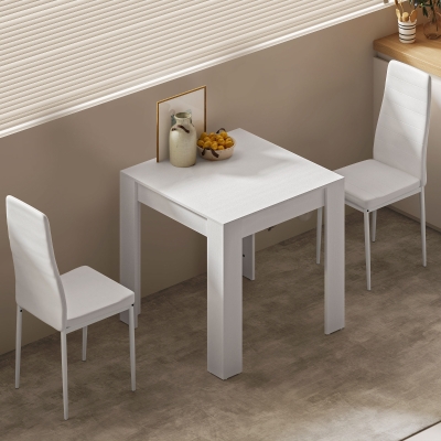 HOMCOM Dining Table Set for 2, Square Kitchen Table and Chairs, Dining Room Table and PU Leather Upholstered Chairs, White
