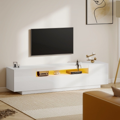 HOMCOM Entertainment Center with RGB LED Lights, TV Stand for 65-85 Inch TV, Modern TV Table for Living Room, High Gloss White