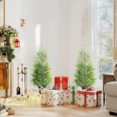 HOMCOM Set of 2 4ft Artificial Norfolk Pine Christmas Trees, Green