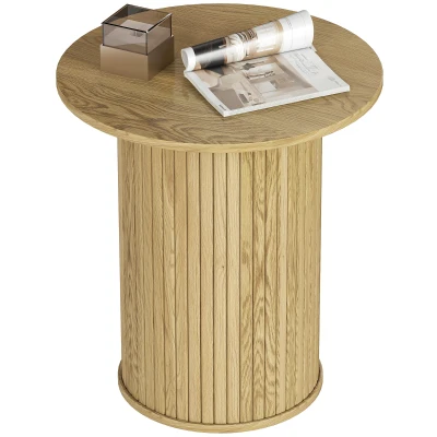 HOMCOM Round Side Table, Fluted Accent End Table, Narrow Nightstand for Small Spaces, Living Room, Oak