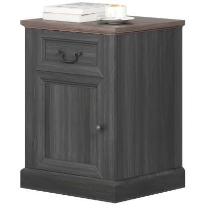 HOMCOM Side Table Set of 2, End Tables with Drawer and Cabinet, Nightstands for Small Spaces, Living Room, Black