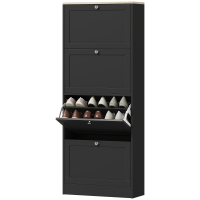 HOMCOM Modern Shoe Storage Cabinet with 4 Flip Drawers and Adjustable Shelves, Shoe Cabinet for 18-24 Pairs of Shoes, Black