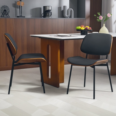 HOMCOM Dining Chairs Set of 2, Mid Century Modern Dining Room Chairs with Bentwood Back and Metal Legs for Kitchen Living Room